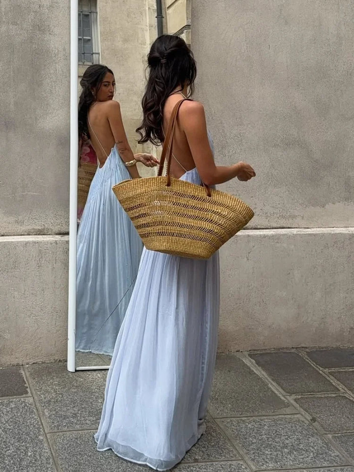 AURELIA™|VESTITO LUNGO PLISSÉ HALTER