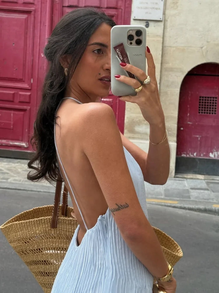 AURELIA™|VESTITO LUNGO PLISSÉ HALTER