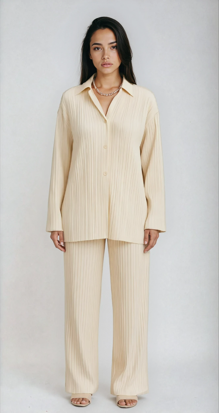 CAMILA™|SET PLISSETTATO CON CAMICIA E PANTALONI