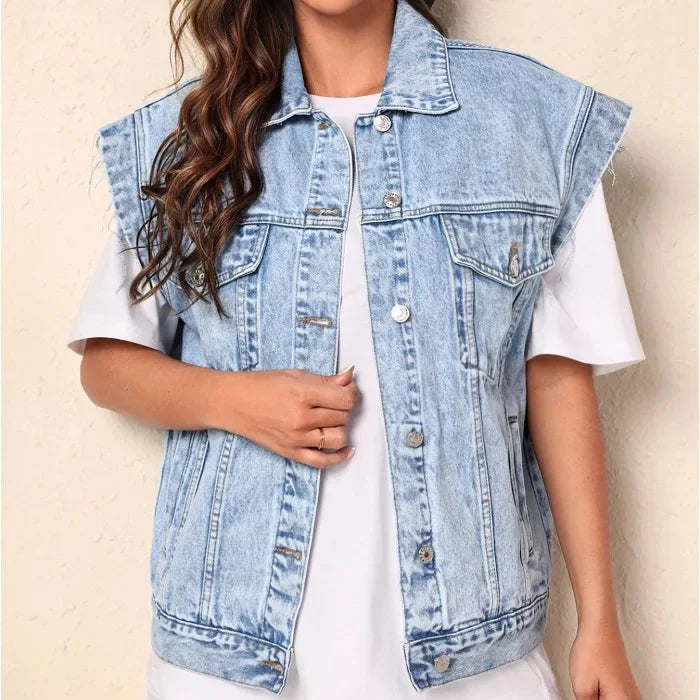 CAMILLA™|GILET IN DENIM SENZA MANICHE CON BOTTONI CLASSICI