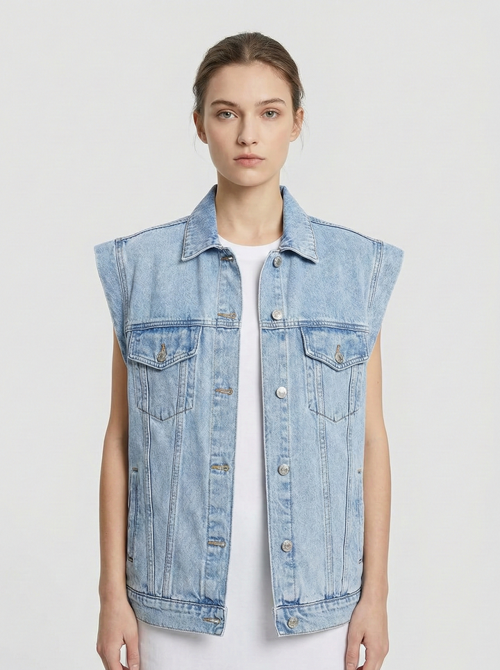 CAMILLA™|GILET IN DENIM SENZA MANICHE CON BOTTONI CLASSICI