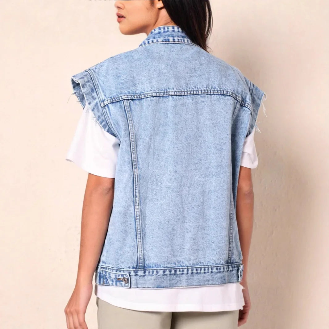 CAMILLA™|GILET IN DENIM SENZA MANICHE CON BOTTONI CLASSICI