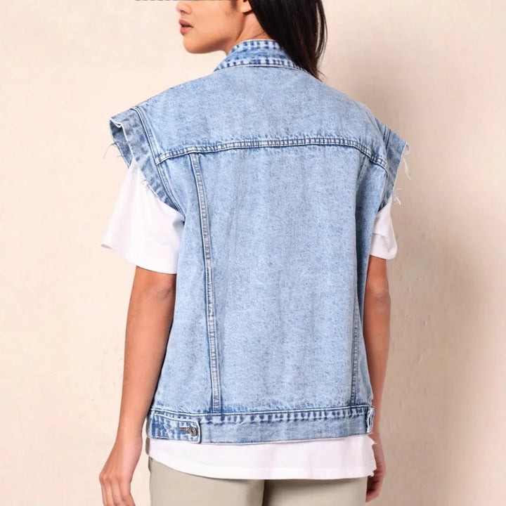 CAMILLA™|GILET IN DENIM SENZA MANICHE CON BOTTONI CLASSICI
