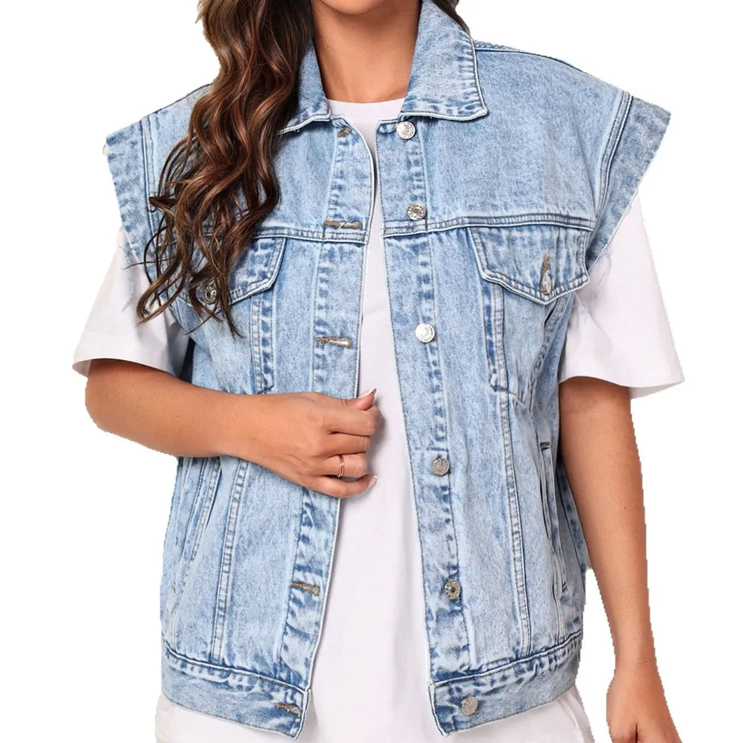CAMILLA™|GILET IN DENIM SENZA MANICHE CON BOTTONI CLASSICI