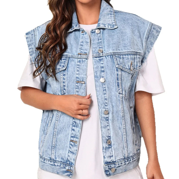 CAMILLA™|GILET IN DENIM SENZA MANICHE CON BOTTONI CLASSICI