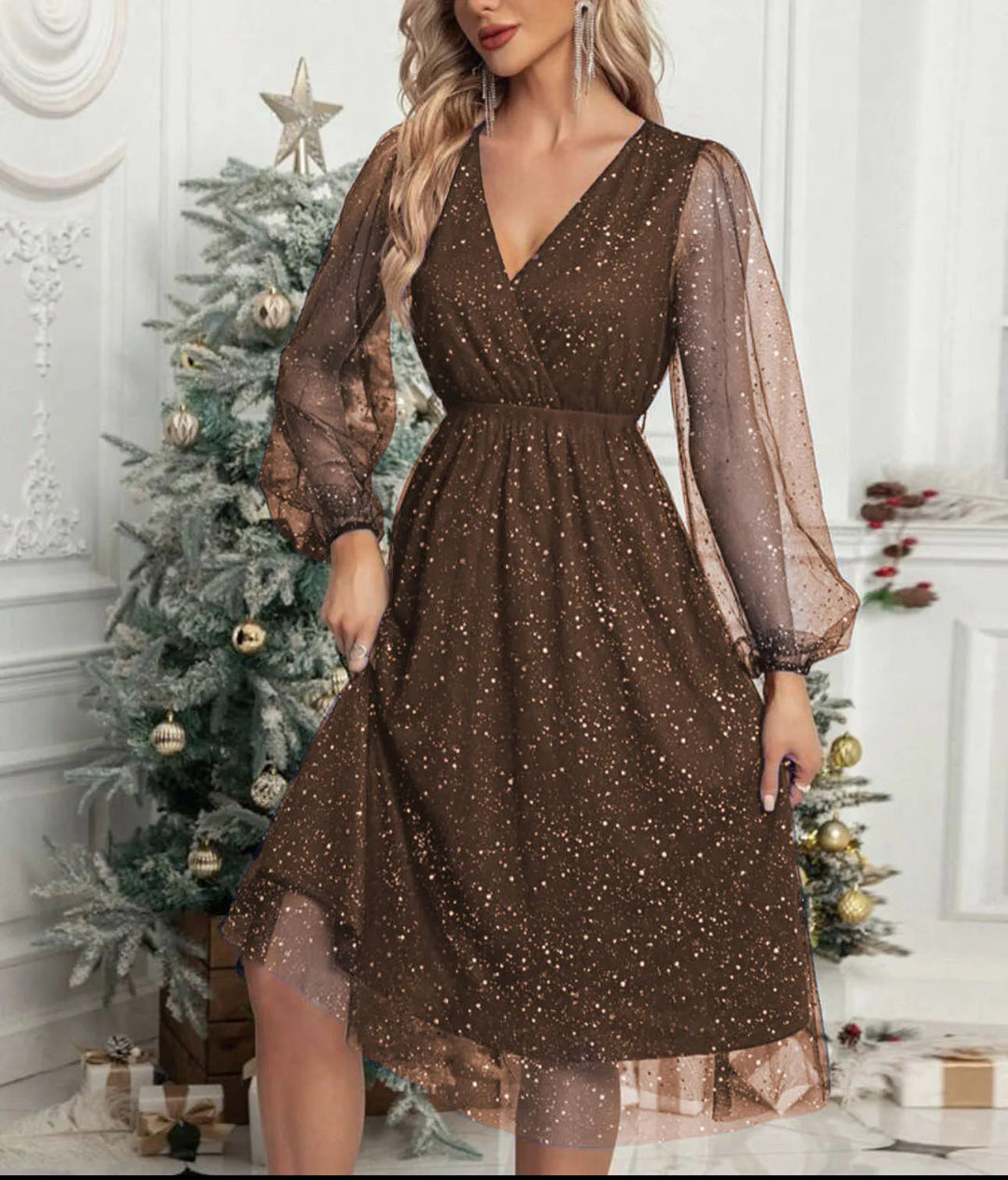 SERENA™|VESTITO MIDI IN TULLE CON SCOLLO INCROCIATO