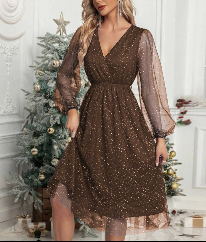 SERENA™|VESTITO MIDI IN TULLE CON SCOLLO INCROCIATO