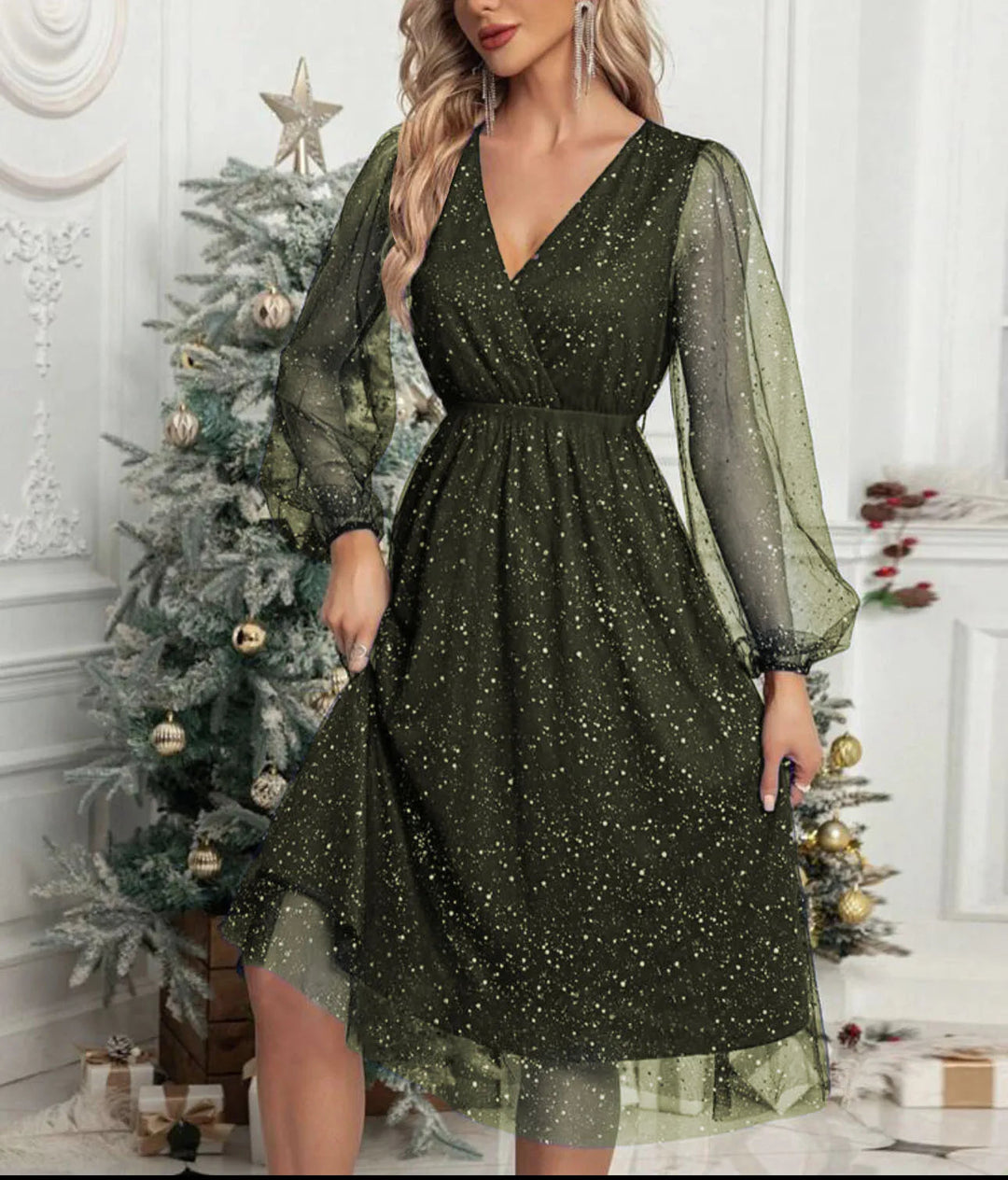 SERENA™|VESTITO MIDI IN TULLE CON SCOLLO INCROCIATO