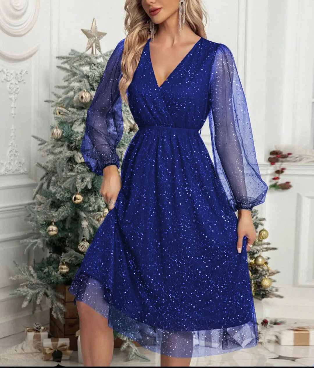 SERENA™|VESTITO MIDI IN TULLE CON SCOLLO INCROCIATO