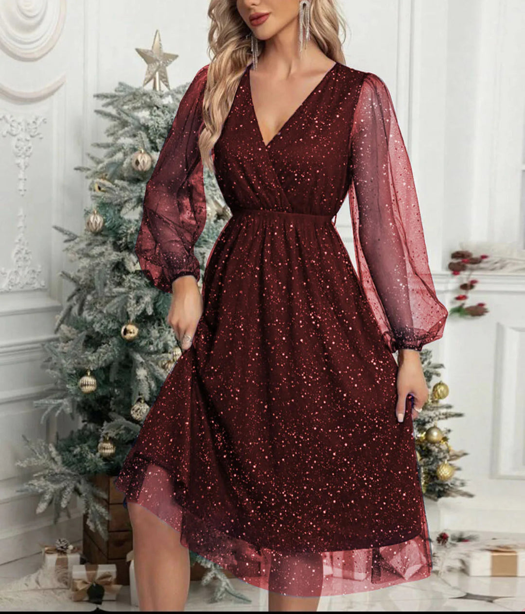 SERENA™|VESTITO MIDI IN TULLE CON SCOLLO INCROCIATO