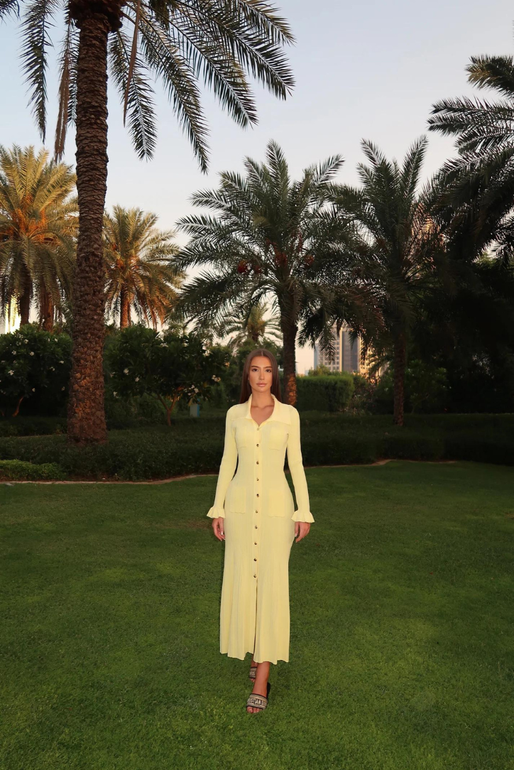 ELVYRA™|VESTITO MIDI A COSTE CON BOTTONI E DETTAGLI PLISSÉ