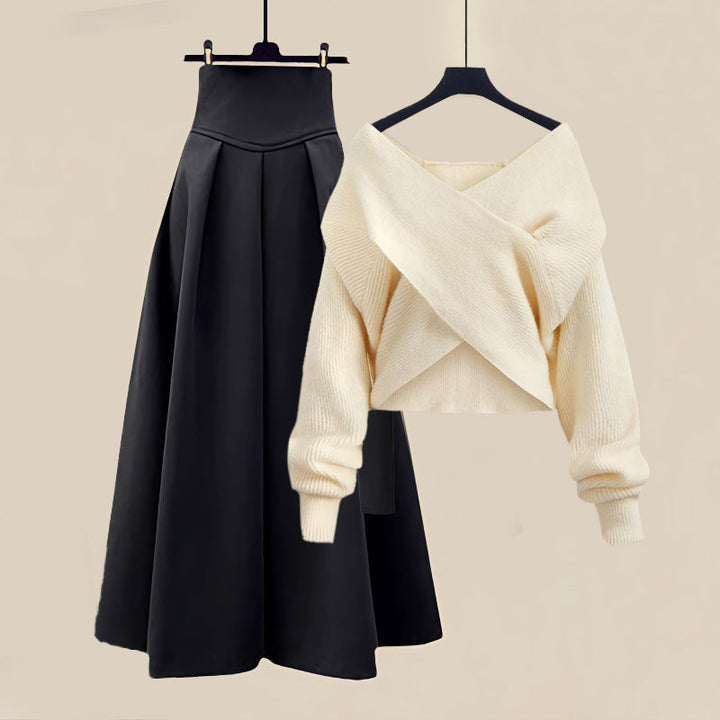 GIORGIA™|SET ELEGANTE CON MAGLIA INCROCIATA OFF-SHOULDER E GONNA MIDI