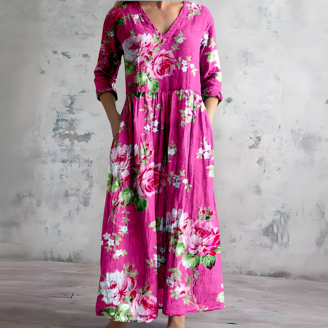 Flowy V-Neck Floral Summer Maxi Dress