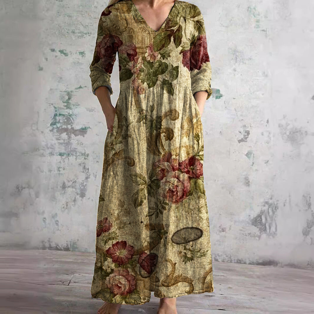 Flowy V-Neck Floral Summer Maxi Dress