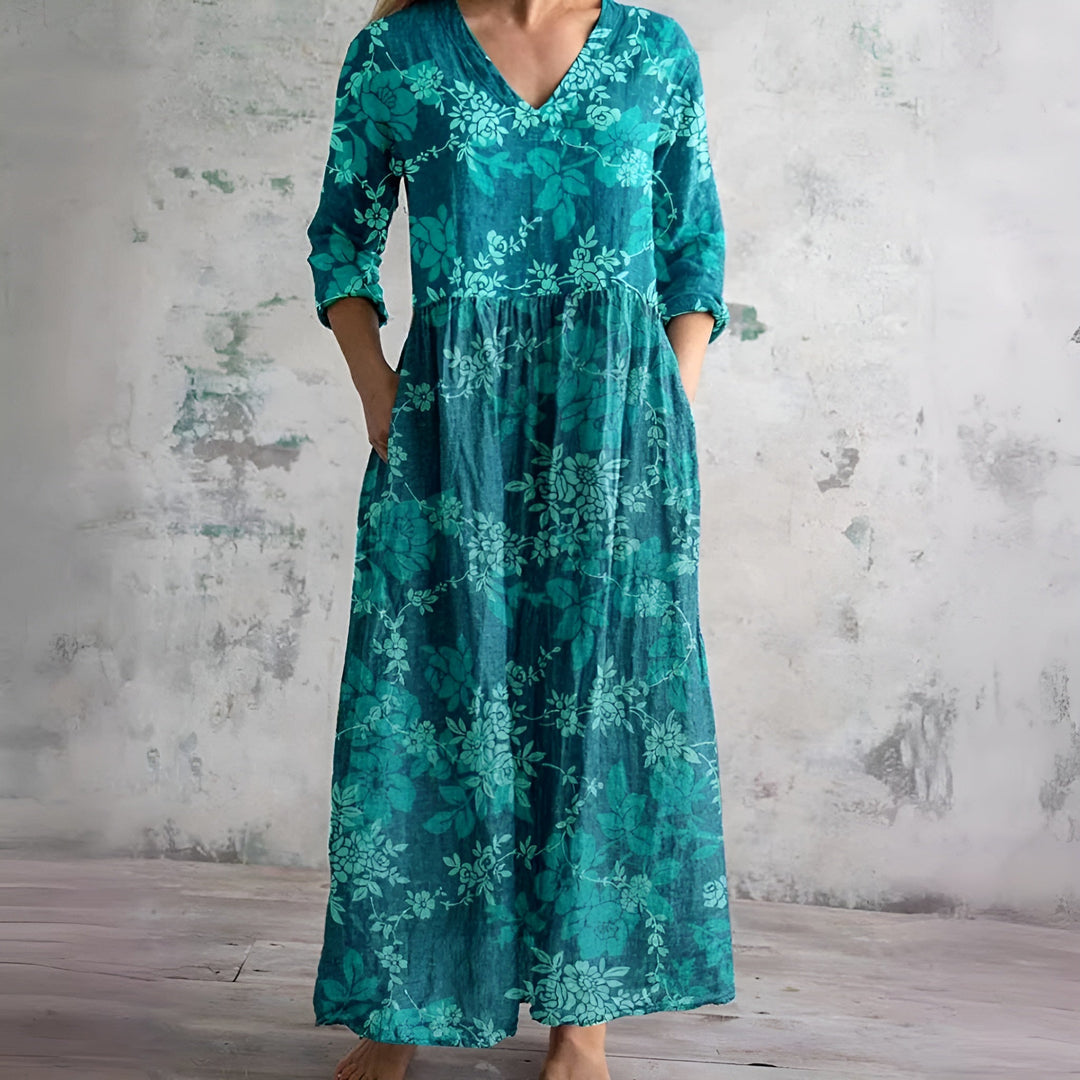 Flowy V-Neck Floral Summer Maxi Dress