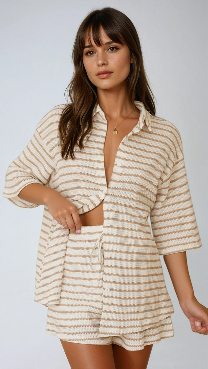SARA™|SET CAMICIA E SHORTS A RIGHE