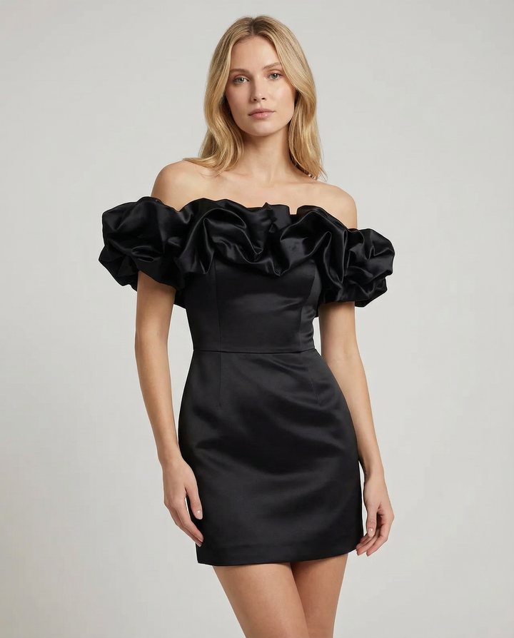 VITTORIA™|VESTITO MINI OFF-SHOULDER CON VOLUMI STRUTTURATI