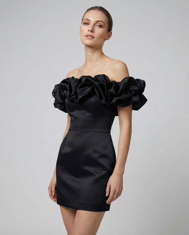 VITTORIA™|VESTITO MINI OFF-SHOULDER CON VOLUMI STRUTTURATI