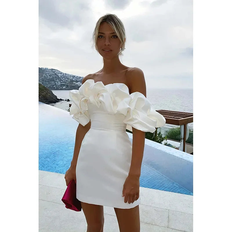 VITTORIA™|VESTITO MINI OFF-SHOULDER CON VOLUMI STRUTTURATI