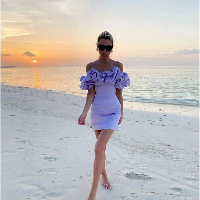 VITTORIA™|VESTITO MINI OFF-SHOULDER CON VOLUMI STRUTTURATI