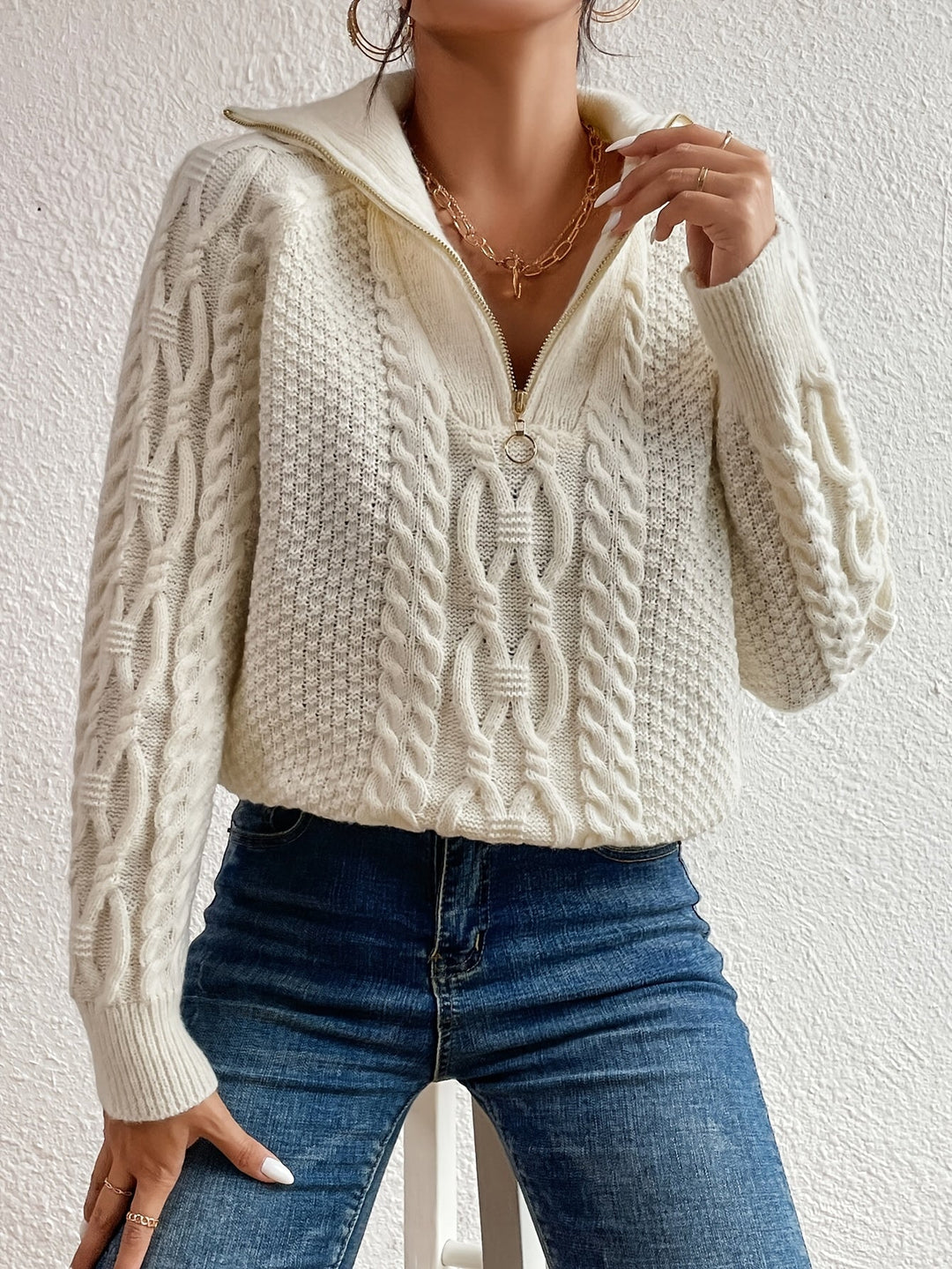 HARLOW™|MAGLIONE A TRECCIA CON COLLO ZIP