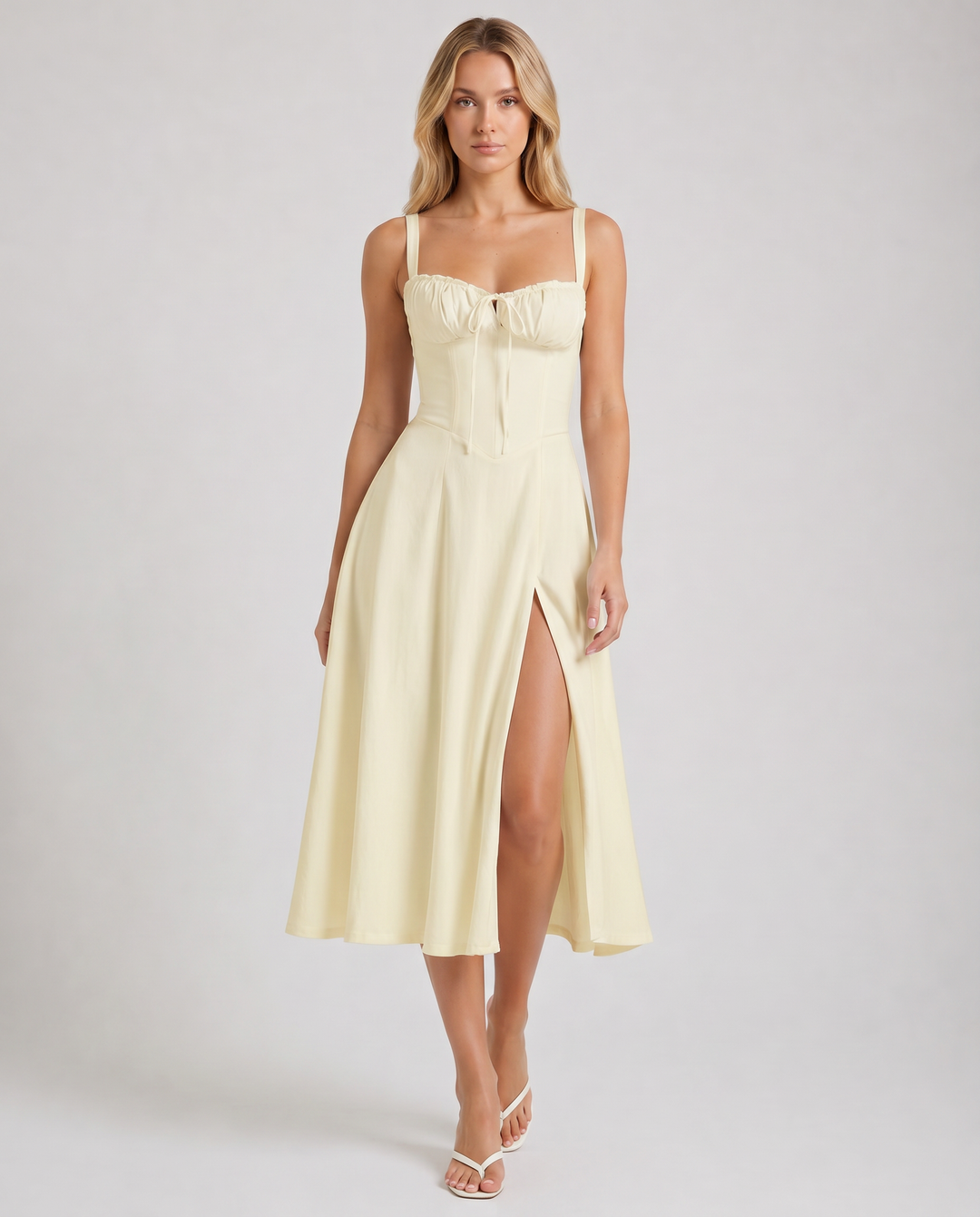 ALESSIA™|VESTITO MIDI CON CORSETTO E SPACCO LATERALE