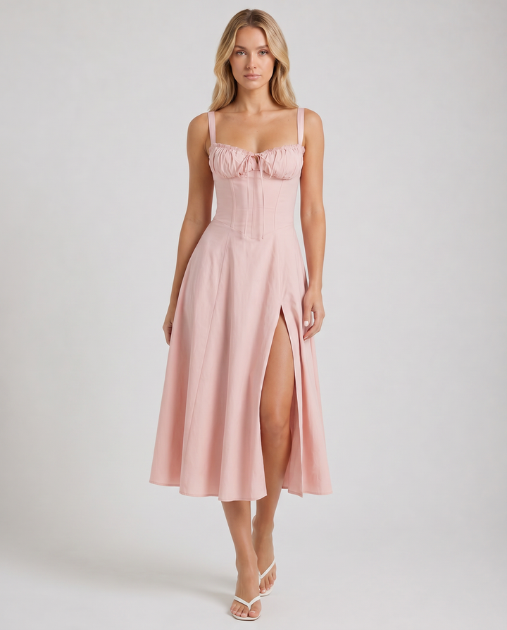 ALESSIA™|VESTITO MIDI CON CORSETTO E SPACCO LATERALE