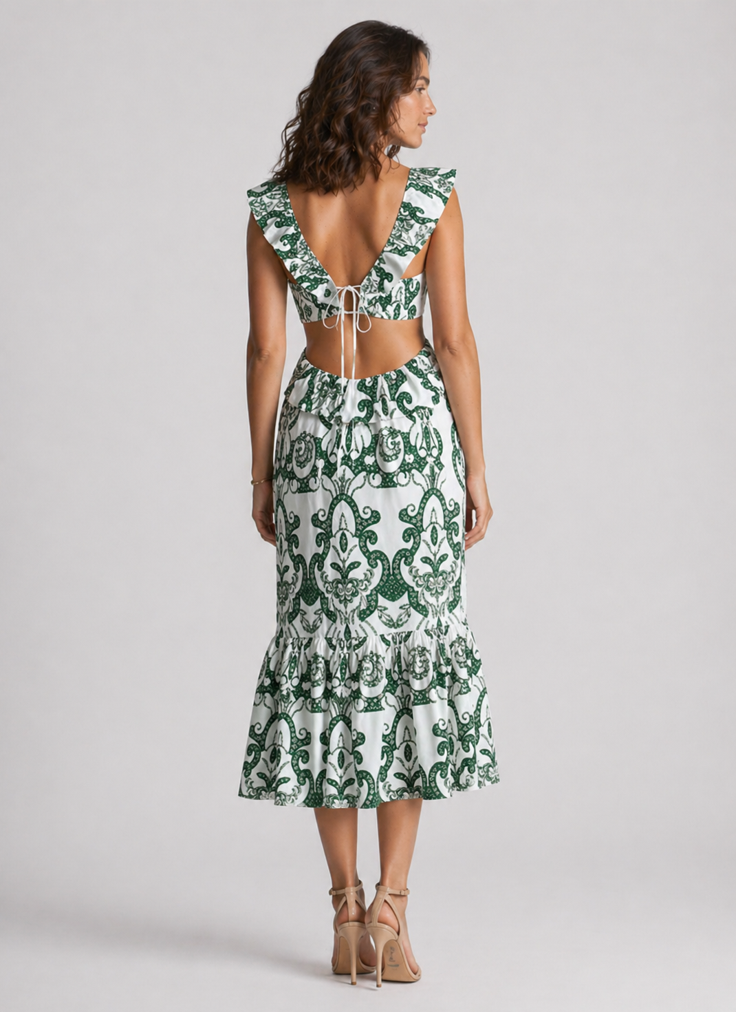BIANCA™|VESTITO MIDI CON STAMPA ORNAMENTALE E DETTAGLIO FIOCCO