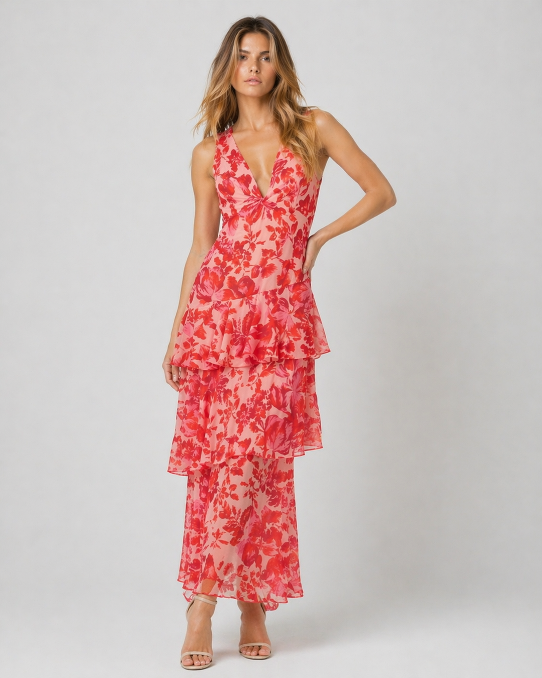 ELENA™|VESTITO MIDI FLOREALE A BALZE