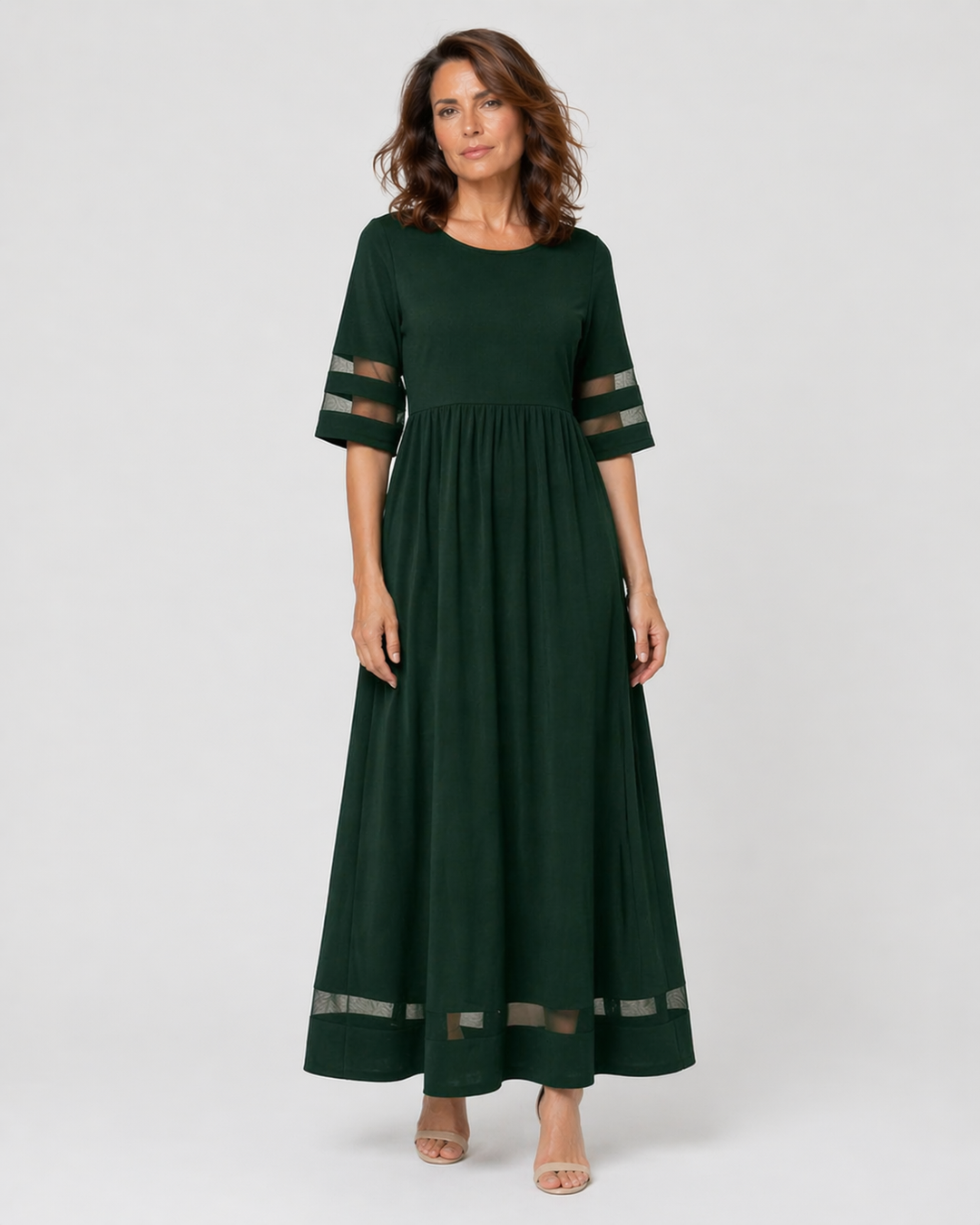GRAZIELLA™|VESTITO MIDI FLUIDO CON DETTAGLI TRASPARENTI