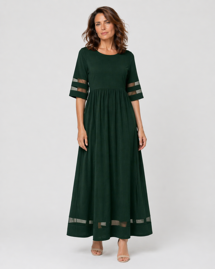 GRAZIELLA™|VESTITO MIDI FLUIDO CON DETTAGLI TRASPARENTI