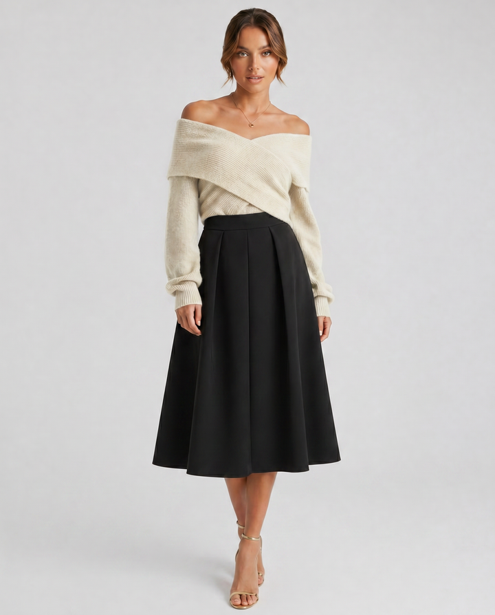 GIORGIA™|SET ELEGANTE CON MAGLIA INCROCIATA OFF-SHOULDER E GONNA MIDI