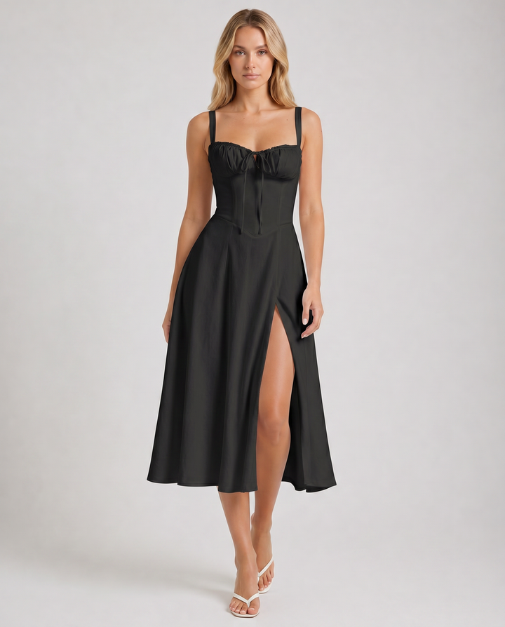 ALESSIA™|VESTITO MIDI CON CORSETTO E SPACCO LATERALE