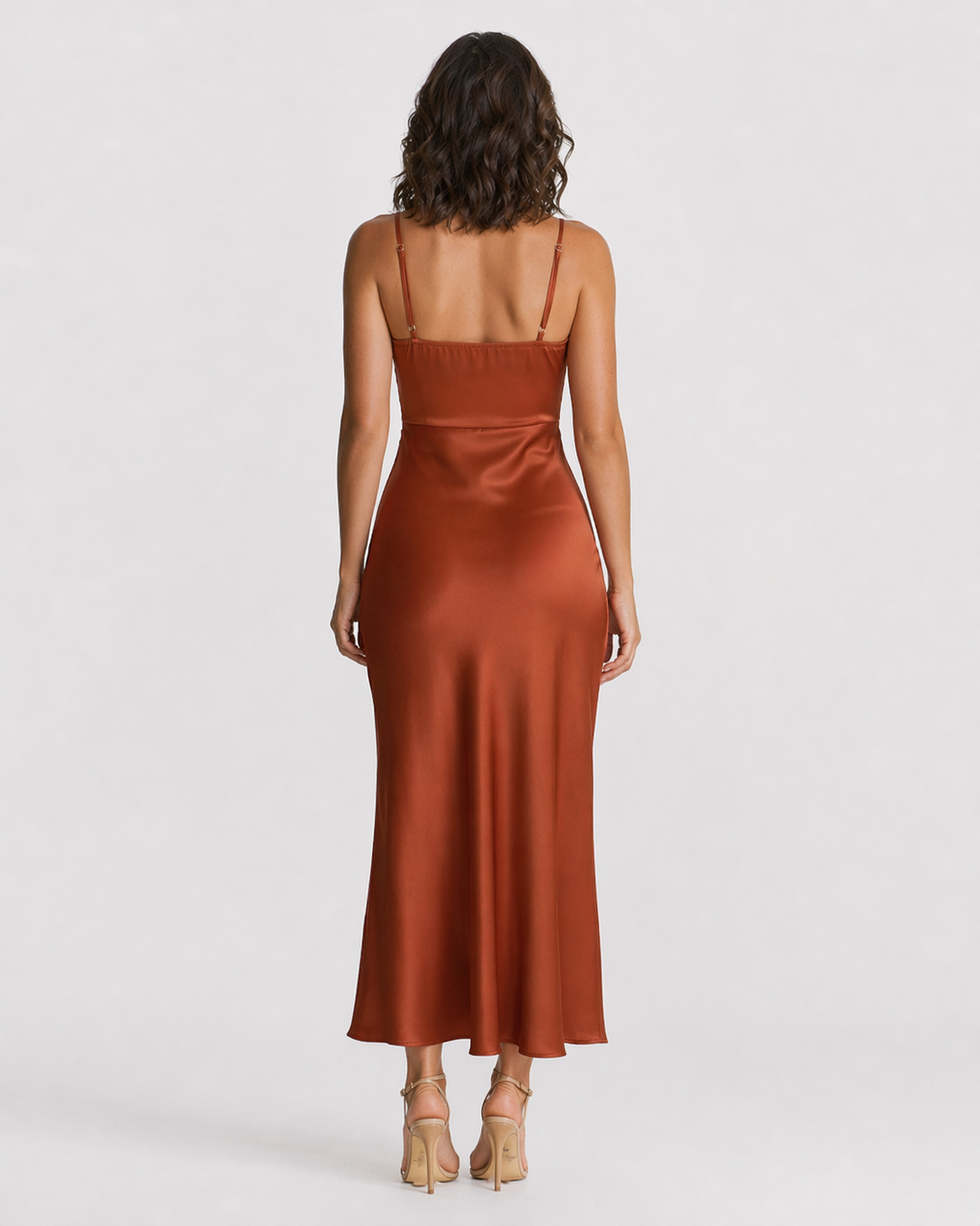 ALESSIA™|VESTITO MIDI SATINATO CON SPACCO LATERALE