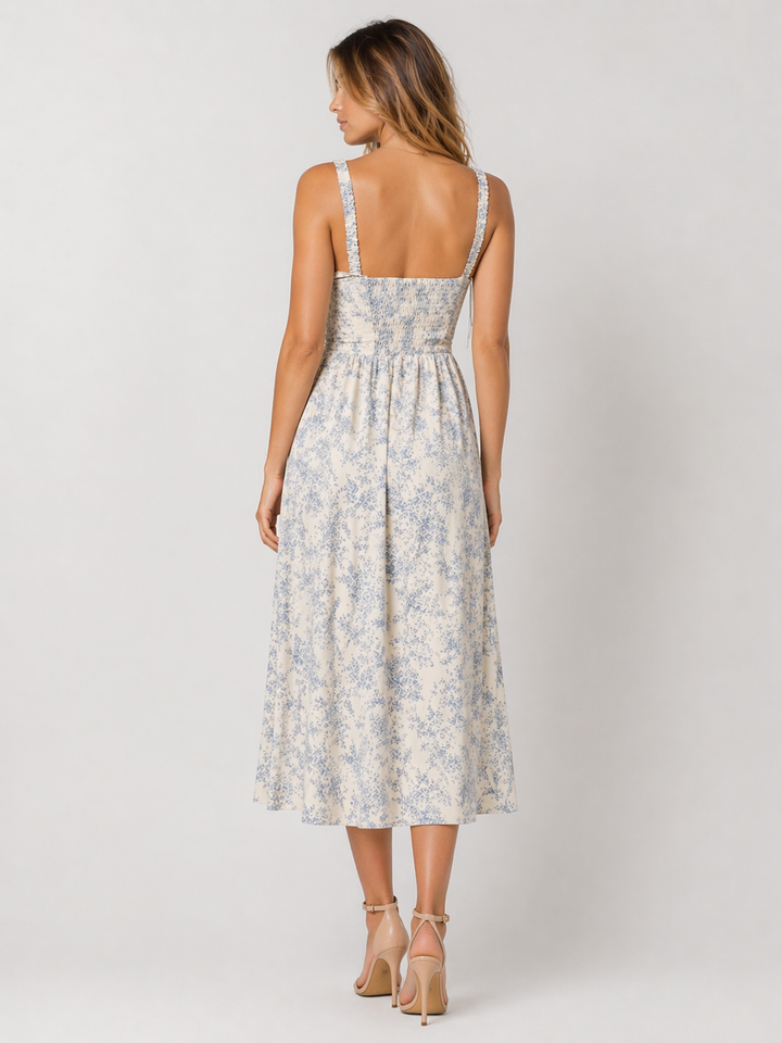 LUDOVICA™|VESTITO MIDI FLOREALE CON CORPETTO STRUTTURATO