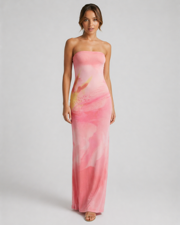 LIVIANA™|VESTITO LUNGO STRAPLESS SFUMATO