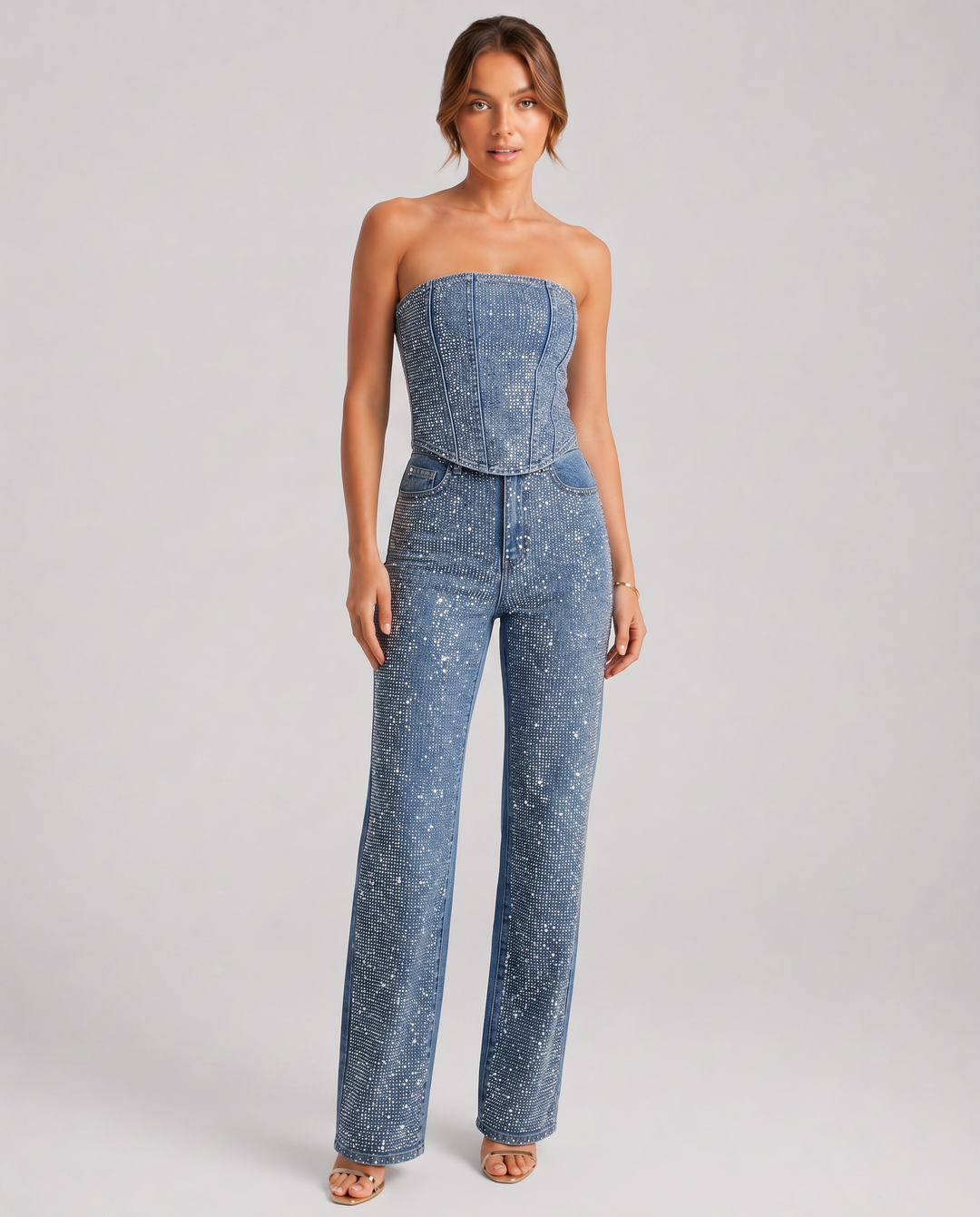 AURORA™|TUTA ELEGANTE STRAPLESS CON PANTALONI AMPI