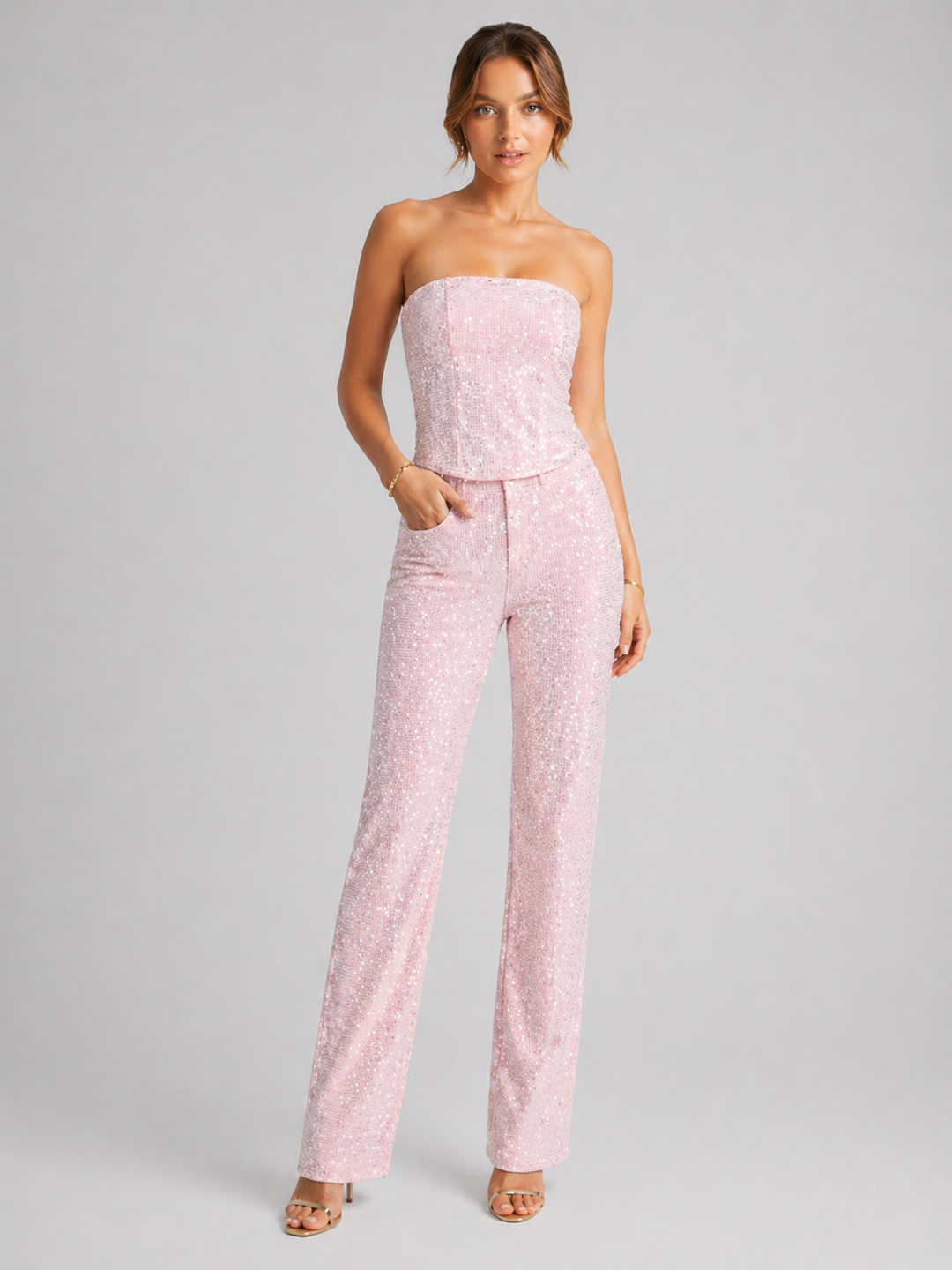 AURORA™|TUTA ELEGANTE STRAPLESS CON PANTALONI AMPI