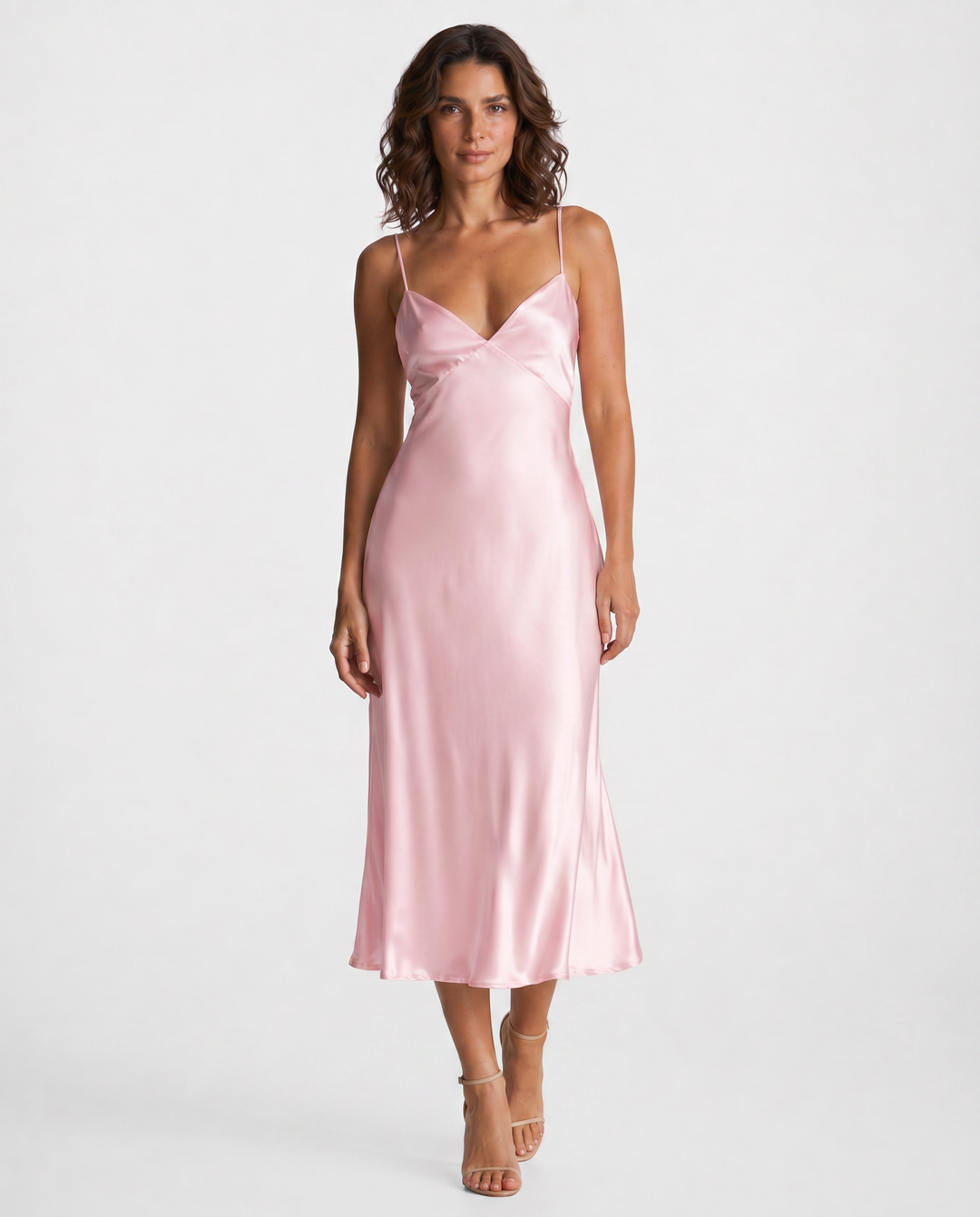 LIVIA™|VESTITO MIDI SATINATO CON SPALLINE SOTTILI