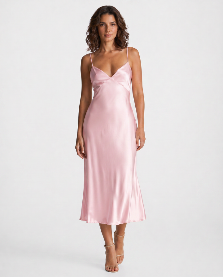 LIVIA™|VESTITO MIDI SATINATO CON SPALLINE SOTTILI