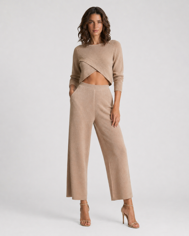 ALESSIA™|SET ELEGANTE CON TOP INCROCIATO E PANTALONI A VITA ALTA