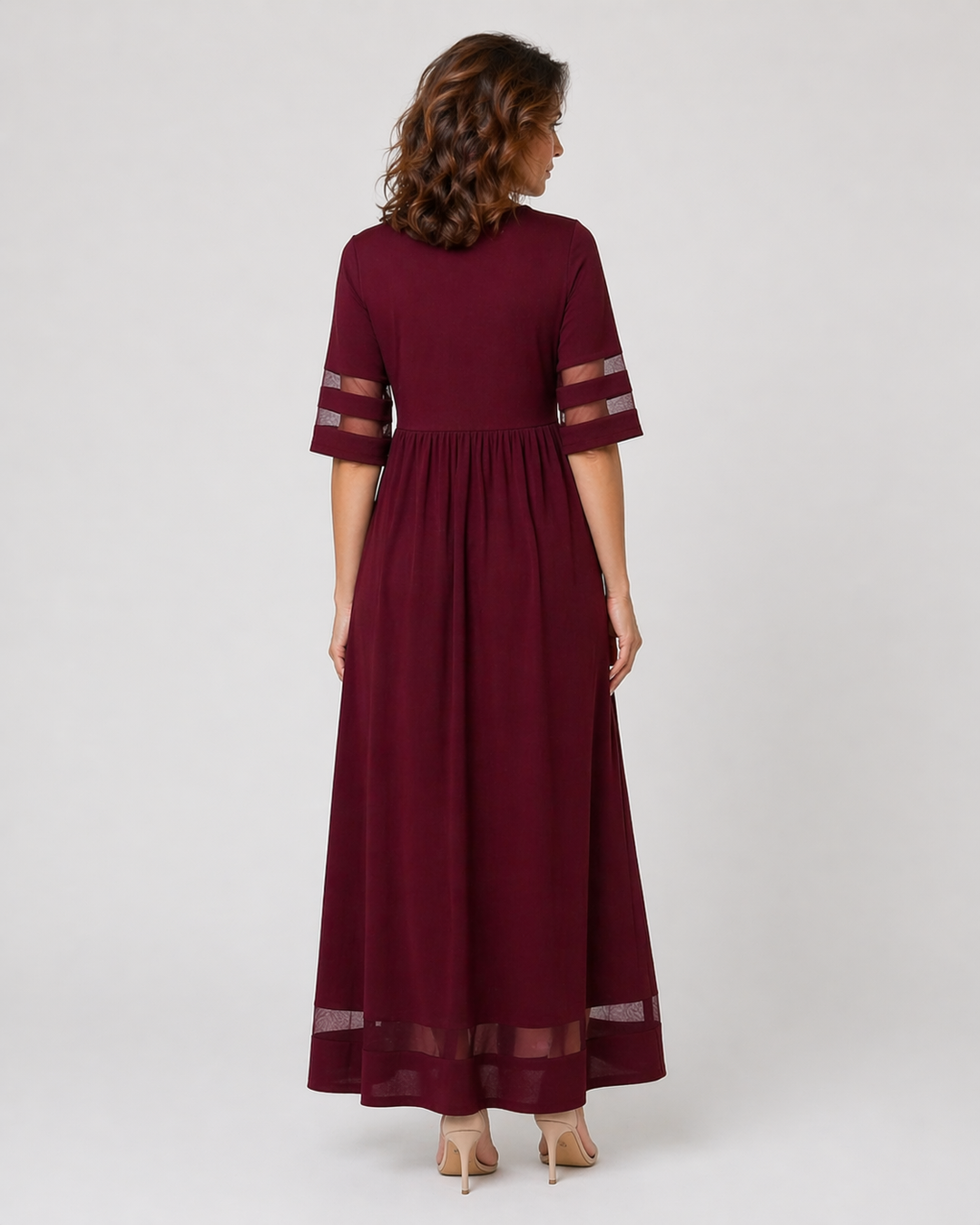 GRAZIELLA™|VESTITO MIDI FLUIDO CON DETTAGLI TRASPARENTI