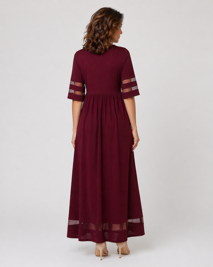 GRAZIELLA™|VESTITO MIDI FLUIDO CON DETTAGLI TRASPARENTI