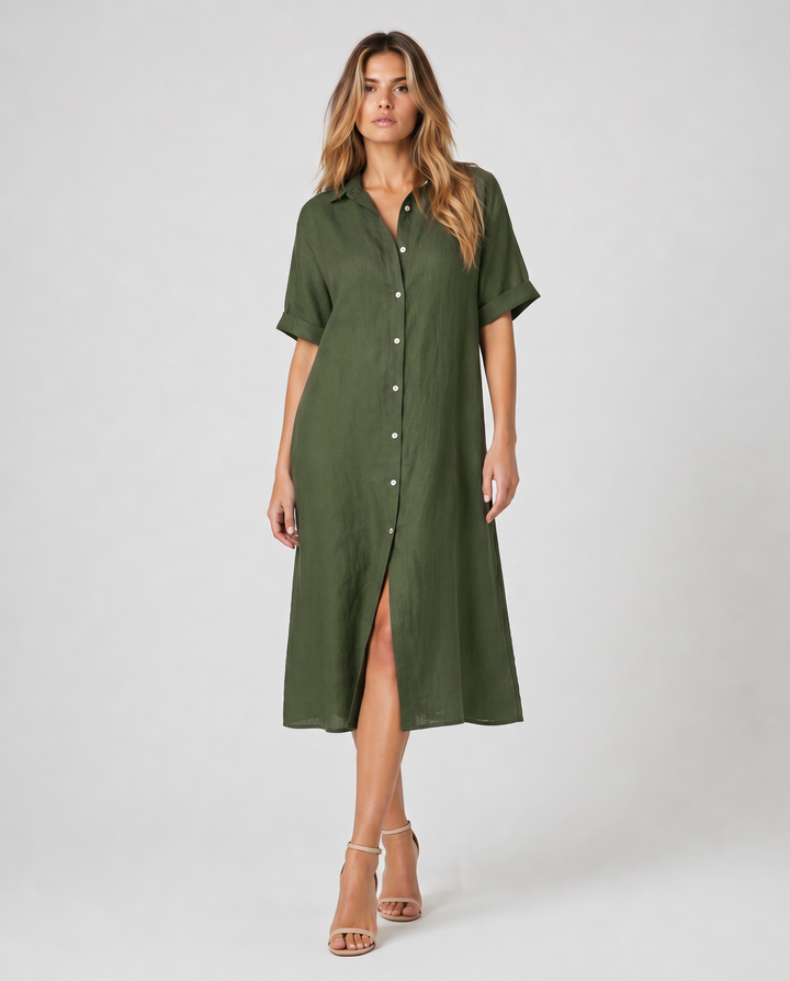 VELMYRA™|VESTITO CAMICIA MIDI FLUIDO CON BOTTONI MINIMAL