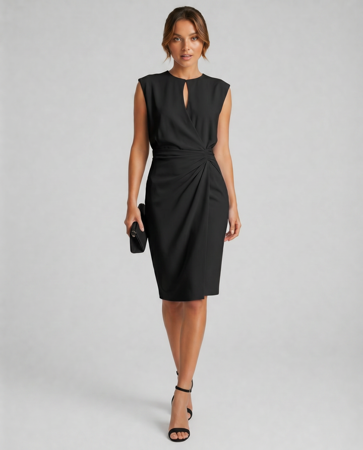 AURELIXA™|VESTITO MIDI DRAPPEGGIATO CON DETTAGLIO ELEGANTE IN VITA