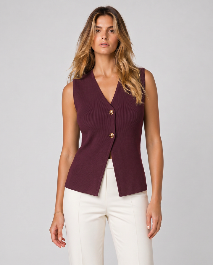 SERENA™|TOP GILET IN MAGLIA SENZA MANICHE CON BOTTONI