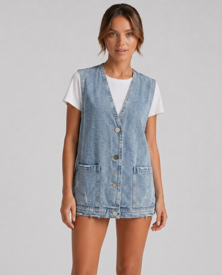 GIADA™|GILET IN DENIM SENZA MANICHE CON BOTTONI FRONTALI