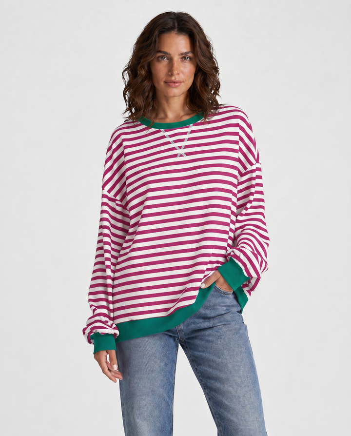 LUKA™|FELPA CASUAL A MANICHE LUNGHE E COLLO ROTONDO A RIGHE