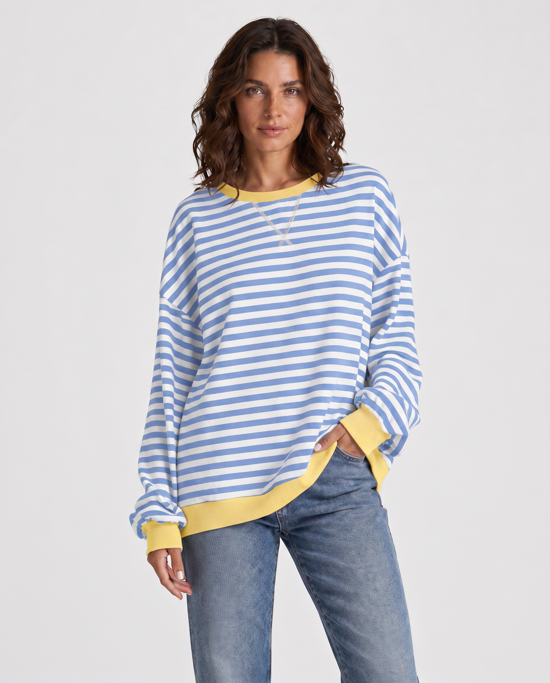LUKA™|FELPA CASUAL A MANICHE LUNGHE E COLLO ROTONDO A RIGHE