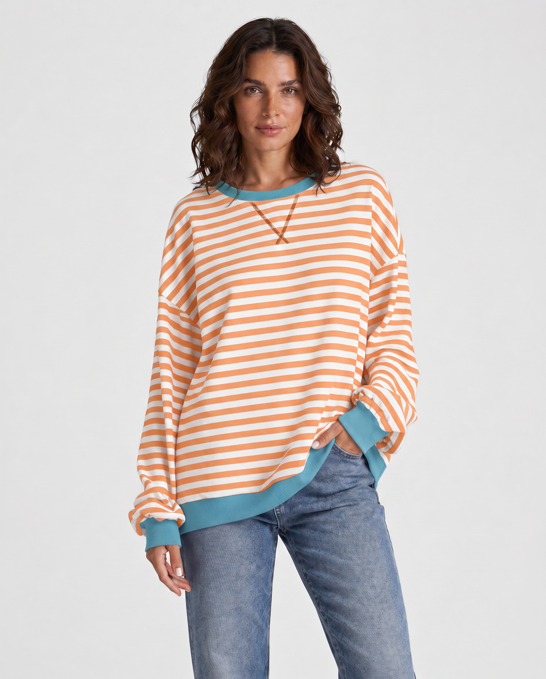 LUKA™|FELPA CASUAL A MANICHE LUNGHE E COLLO ROTONDO A RIGHE